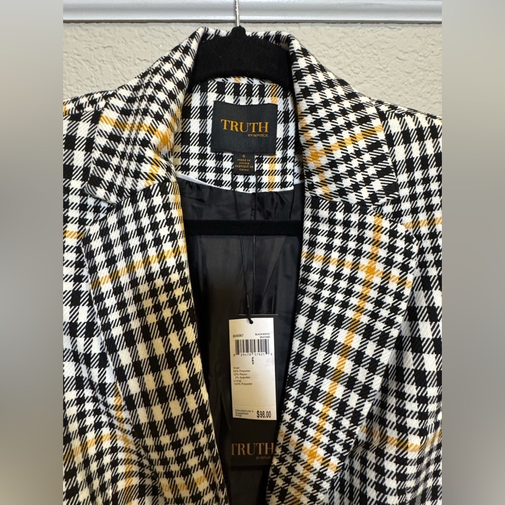 NWT Truth by Republic Women’s Houndstooth Plaid Blazer Size 6 - Picture 3 of 4